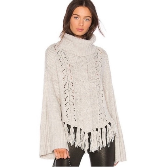 Cupcakes and Cashmere Prilla Fringe Cowl Neck Sweater wide sleeve ~ Latte Sz L - Picture 3 of 12